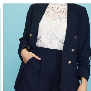 Skies Are Blue Navy Blazer Womens Large  | Gold Buttons Jacket Carrie Bradshaw